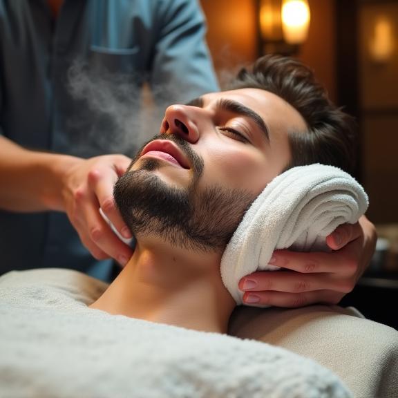 Hot towel shave service at The Shearer